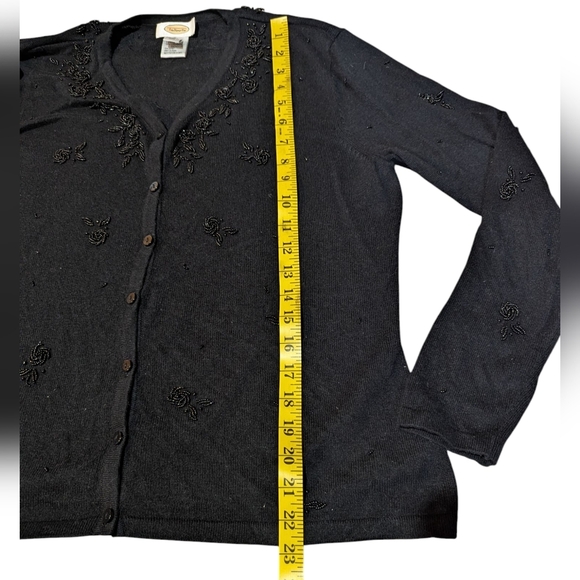 Talbot's Cardigan Beaded Black Silk Cashmere Button Up Sweater Medium Preppy - Picture 8 of 9